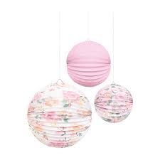 Pink Floral Party Lanterns - 3pcs.