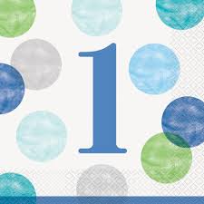 Blue 1st Birthday Polka Dot Luncheon Napkins - 16ct.