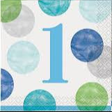 Blue 1st Birthday Polka Dot Beverage Napkins - 16ct.
