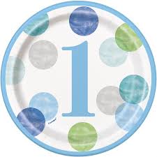 Blue 1st Birthday Polka Dots 7" Paper Plates - 8ct.