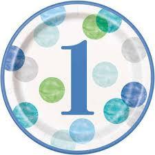Blue 1st Birthday Polka Dots 9" Paper Plates - 8ct.