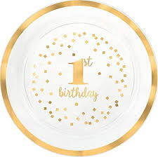 First Birthday 16" Round Plastic Tray