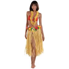 Natural Colored Long Flowered Hula Skirt