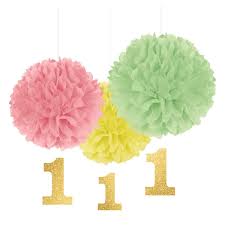 First Birthday Fluffy Decorations - 3ct.