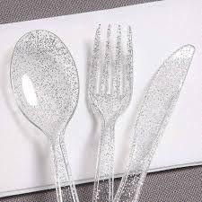 Silver Glitter Plastic Cutlery Set - 18ct.