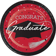 Red School Spirit Graduation 7" Paper Plates - 18ct.