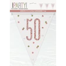 Rose Gold Glitz And Glam 50th Birthday Mylar Pennant Banner