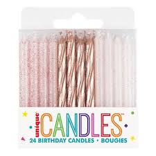 Rose Gold Glitter Candles - 24ct.