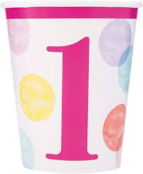 Pink 1st Birthday Polka Dot 9oz. Paper Cups - 8ct.