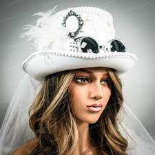 White Steampunk Bride Top Hat