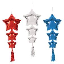 Red, Silver, & Blue Star Balloons w/Tassels - 3ct.