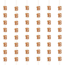 Rose Gold "16" String Decorations - 6ct.
