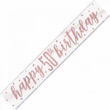 Rose Gold Glitz And Glam 50th Birthday Mylar Banner