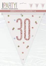 Rose Gold Glitz And Glam 30th Birthday Mylar Pennant Banner