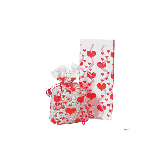 Heart Print Cellophane Bags - 12ct.