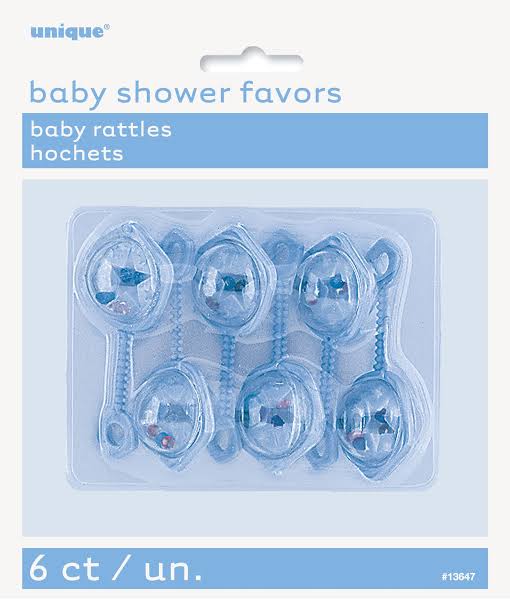 Blue Baby Rattle Favors - 6ct.