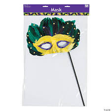 Mardi Gras Feathered Mask on Stick
