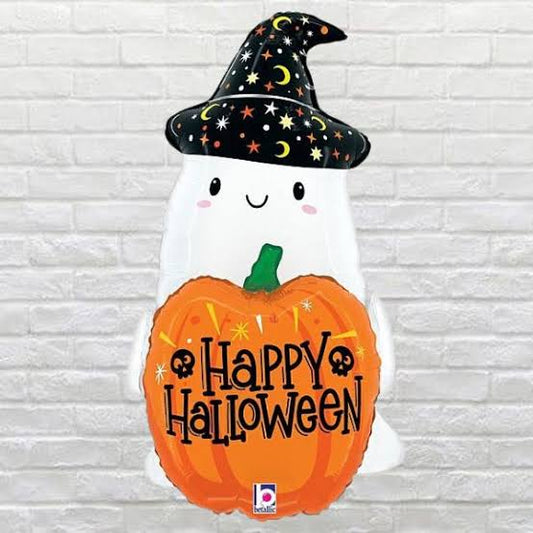 27" Halloween Ghost w/Pumpkin Mylar Balloon