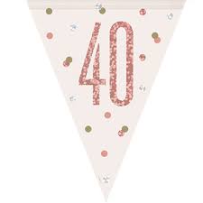 Rose Gold Glitz And Glam 40th Birthday Mylar Pennant Banner