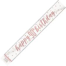Rose Gold Glitz And Glam 90th Birthday Mylar Banner