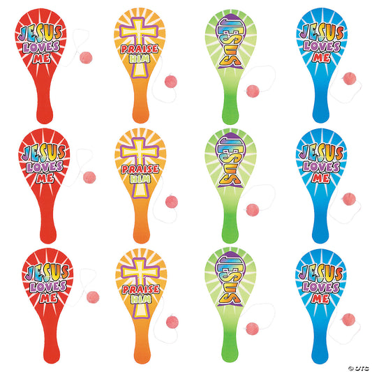 Jesus Loves Me Wooden Paddleballs