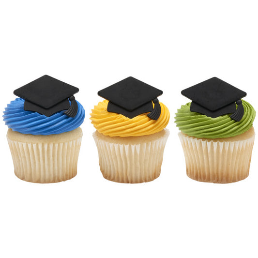 Grad Hat Cupcake Rings- Black