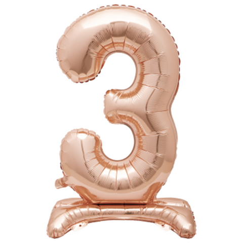 30" STANDING NUMBER BALLOON - 3 ROSE GOLD ( AIR FILLED )
