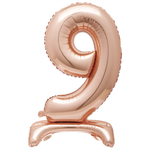 30" STANDING NUMBER BALLOON - 9 ROSE GOLD ( AIR FILLED )