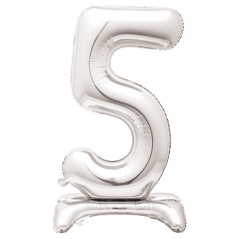 30" STANDING NUMBER BALLOON - 5 SILVER ( AIR FILLED )