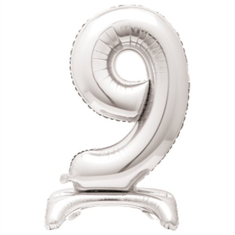 30" STANDING NUMBER BALLOON - 9 SILVER ( AIR FILLED )