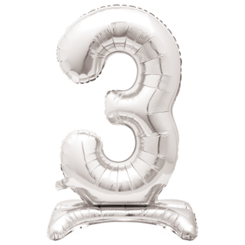30" STANDING NUMBER BALLOON - 3 SILVER ( AIR FILLED )