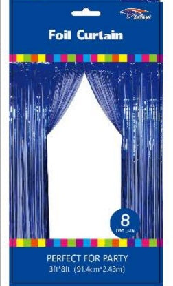 ROYAL BLUE METALLIC FRINGE BACKDROP CURTAIN
