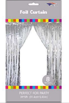 SILVER METALLIC FRINGE BACKDROP CURTAIN