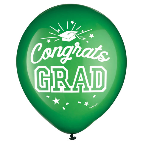 Green Congrats Grad 12" Latex Balloons