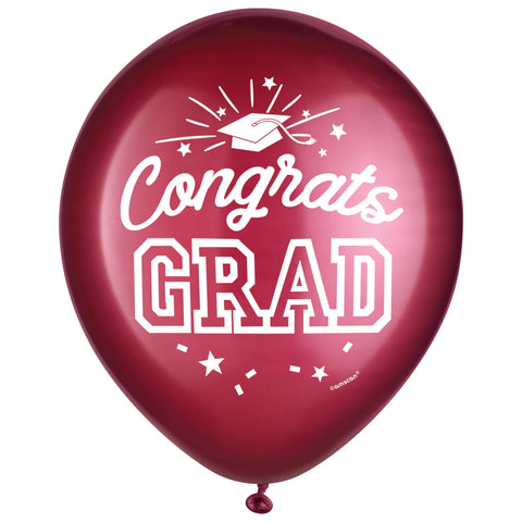 Burgundy / Maroon Congrats Grad 12" Latex Balloons