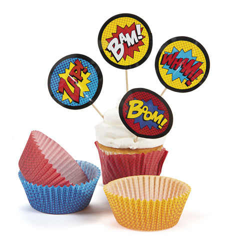 SUPERHERO BAKING CUPS WITH PICKS   50 EACH