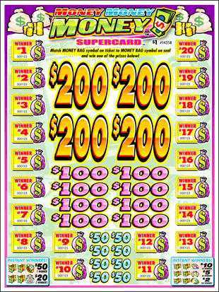 MONEY MONEY MONEY PULL TAB CASH BOARD 3360 TICKETS