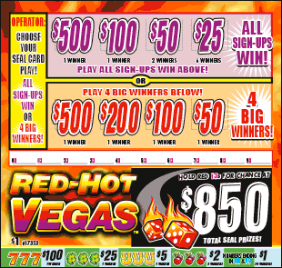 RED HOT VEGAS PULL TAB 1485 TICKETS