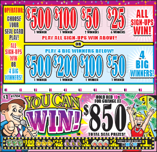 YOU CAN WIN PULL TAB 1485 TICKETS