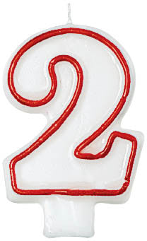 CANDLE - NUMERAL 2 RED/WHITE