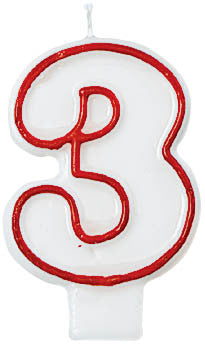 CANDLE - NUMERAL 3 RED/WHITE