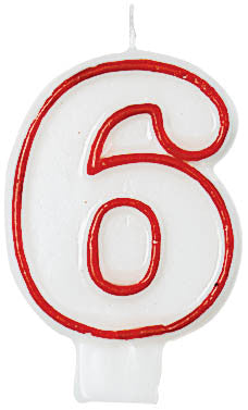 CANDLE - NUMERAL 6 RED/WHITE