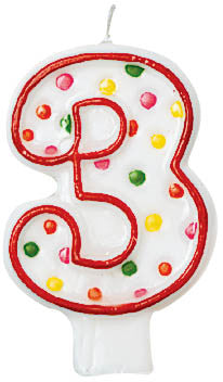 NUMERAL CANDLE  #3 POLKA DOTS