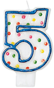 NUMERAL CANDLE  #5 POLKA DOTS