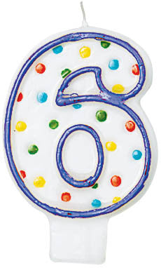 NUMERAL CANDLE  #6 POLKA DOTS