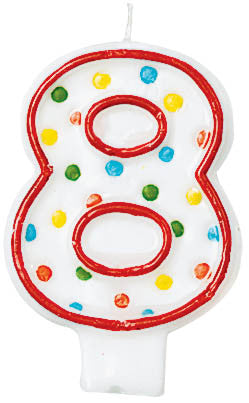 NUMERAL CANDLE  #8 POLKA DOTS