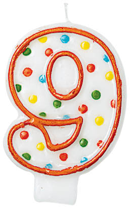 NUMERAL CANDLE  #9 POLKA DOTS