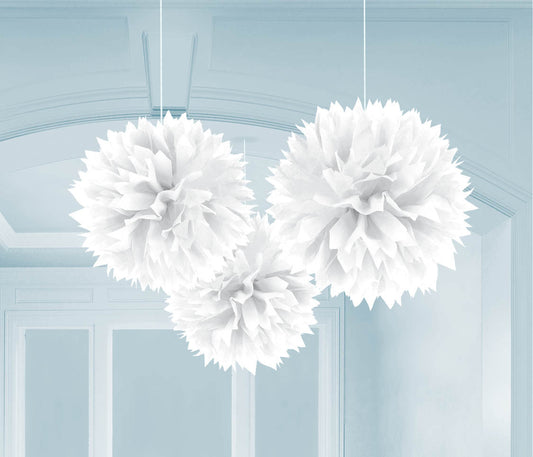 FLUFFY DECOR BALLS 16"   3 CT/PKG  WHITE