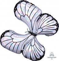 SILVER HOLOGRAPHIC BUTTERFLY SUPER SHAPE MYLAR BALLOON