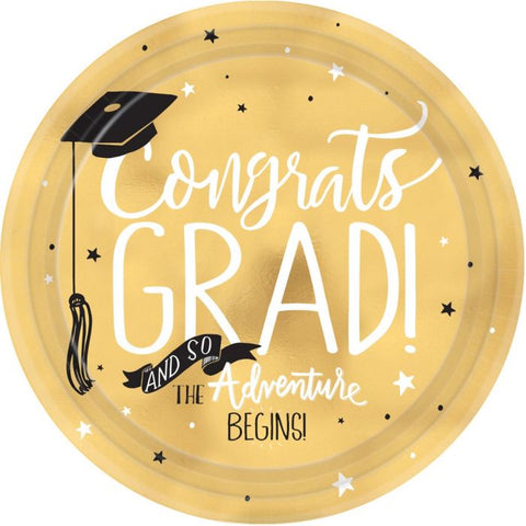 GOLD FOIL CONGRATS GRAD PAPER PLATES